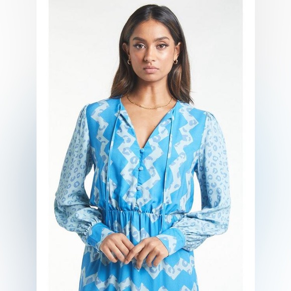 NWT Never Fully Dressed Jemma Balloon Sleeve Blue Date Night Mini Dress 10 - Picture 3 of 9